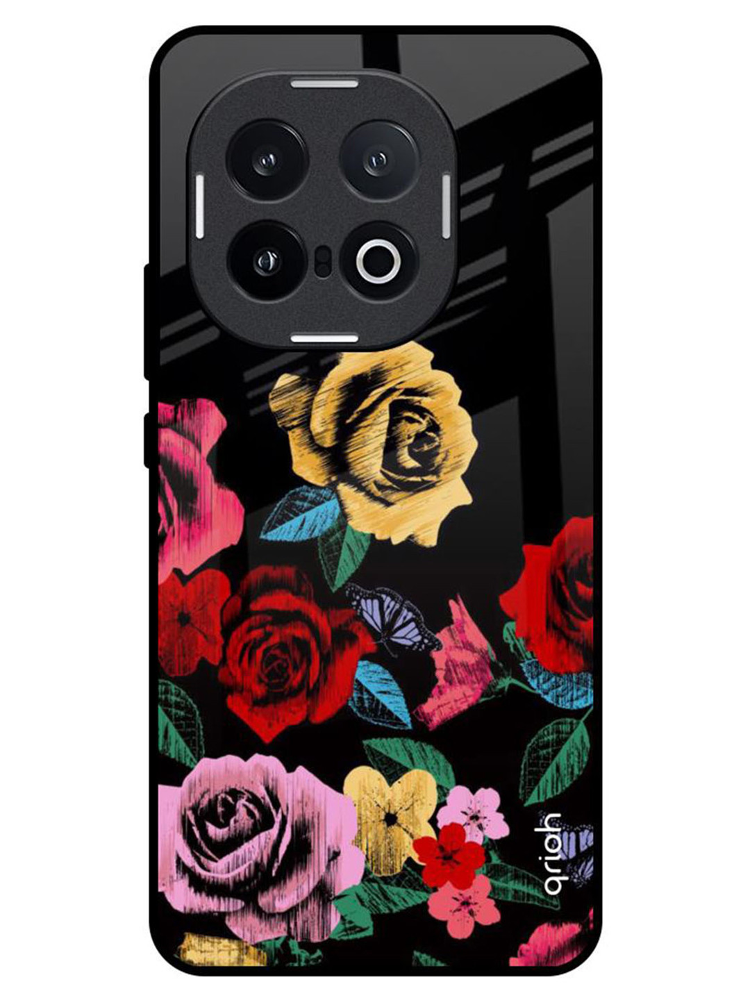 

QRIOH Floral Decorative IQOO 13 5G Impact Resistant Back Case, Black