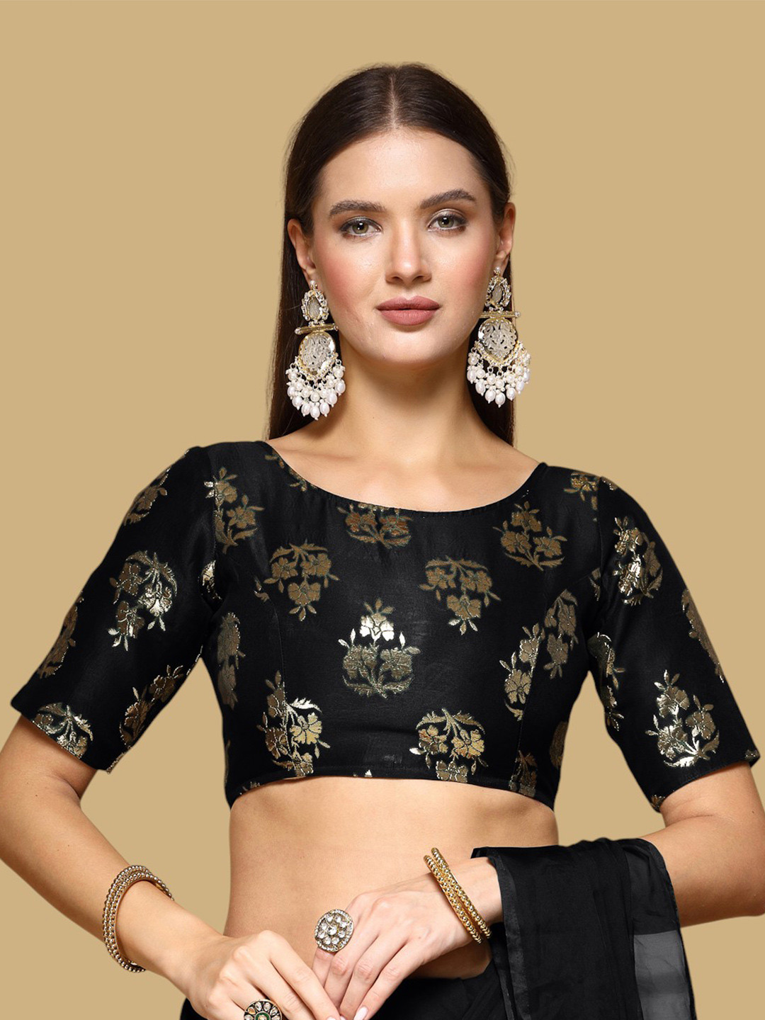 

Traditional Ethnic wear Woven Design Saree Blouse, Black