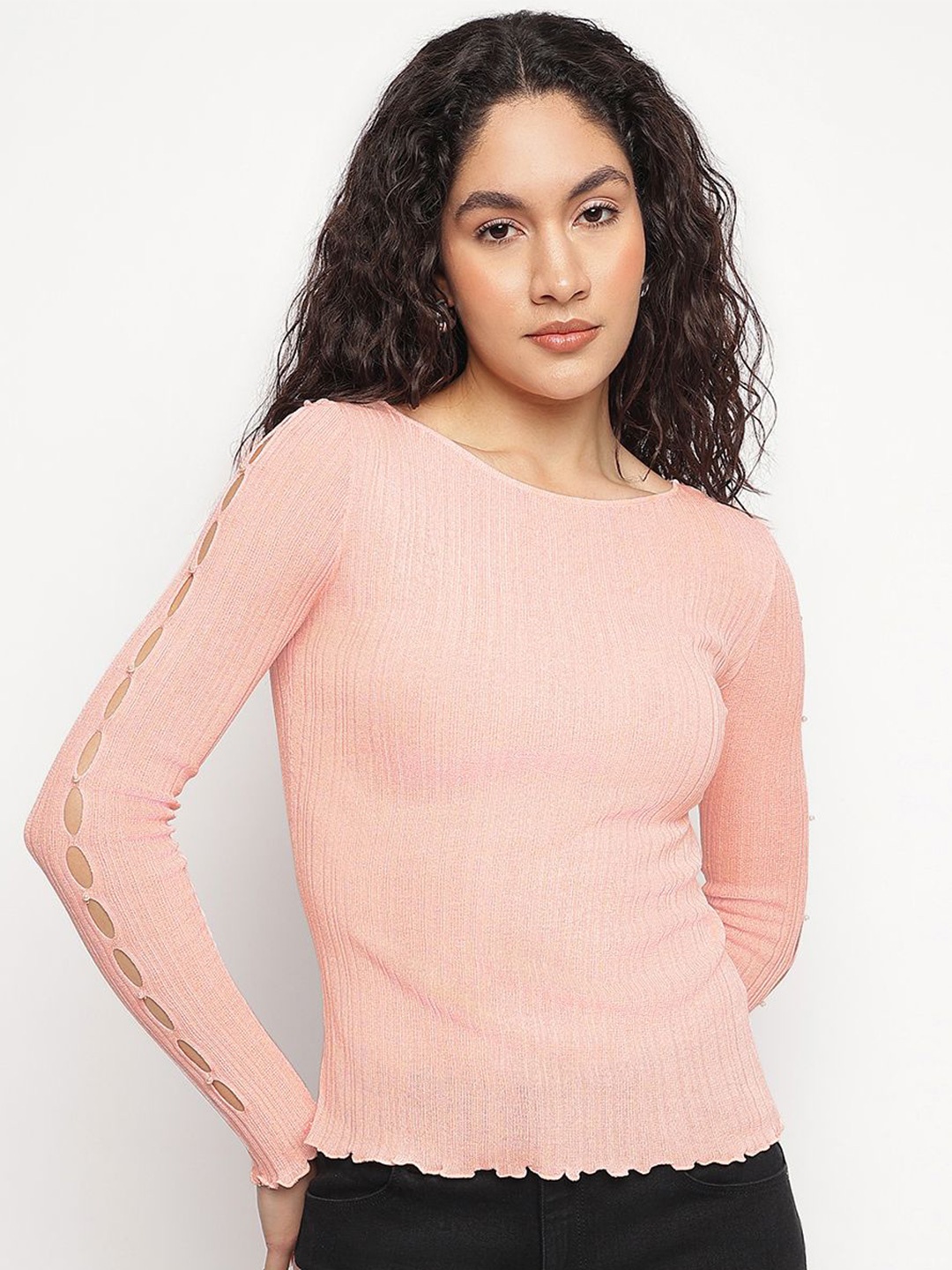 

GUESS Women Ribbed Pullover, Pink
