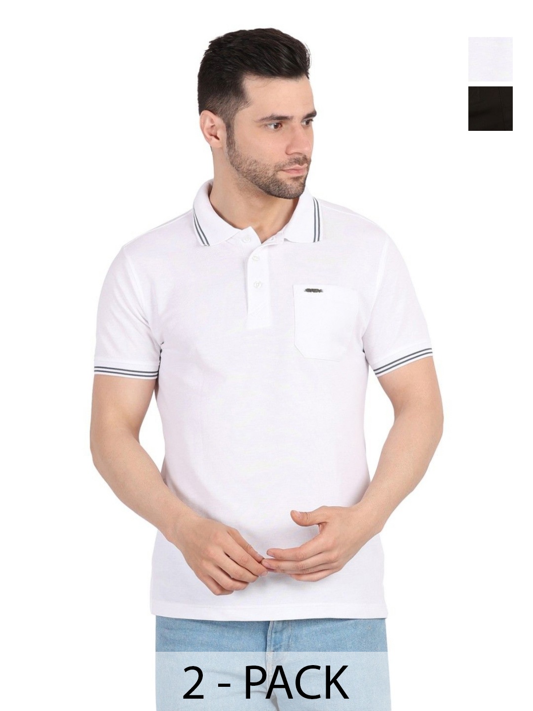 

EAZY Men 2 Polo Collar Pockets T-shirt, Black