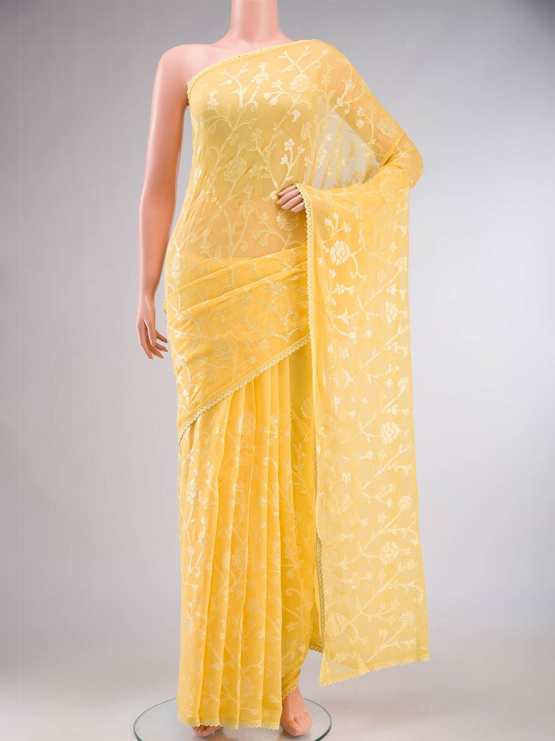 

Nalli Women Floral Sequinned Saree With Blouse Piece, Yellow