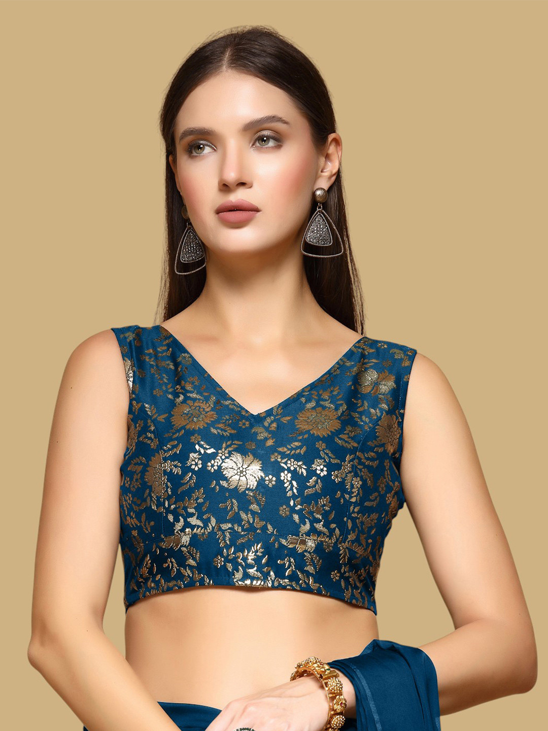 

Oomph! Woven Design Saree Blouse, Blue
