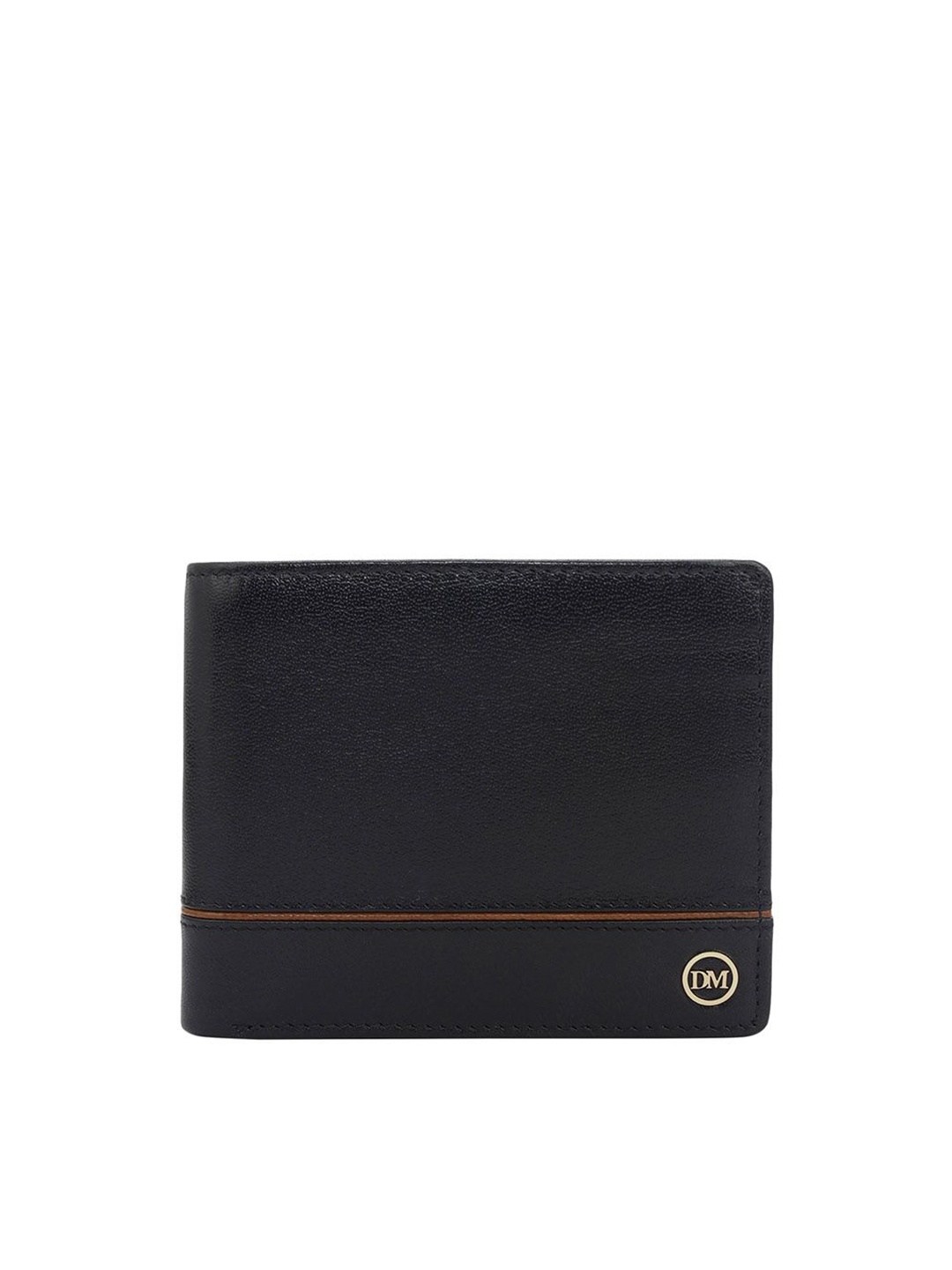 

Da Milano Men Striped Leather Two Fold Wallet, Black
