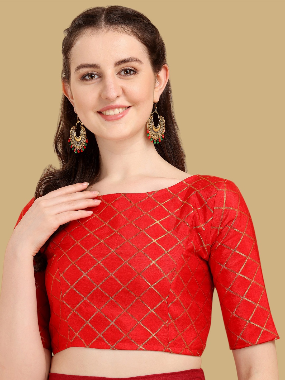 

Oomph! Women Woven Design Zari Saree Blouse, Red