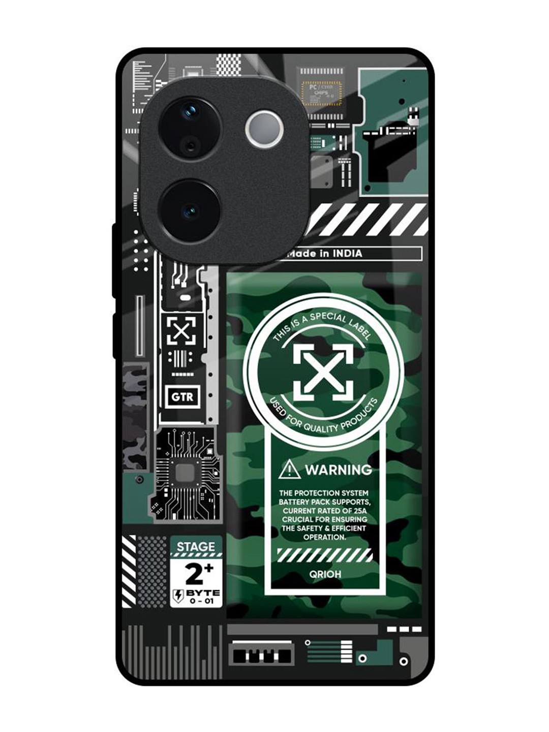 

QRIOH Green Camo Circuit Vivo T3 Pro 5G Impact Resistant Back Case, Black