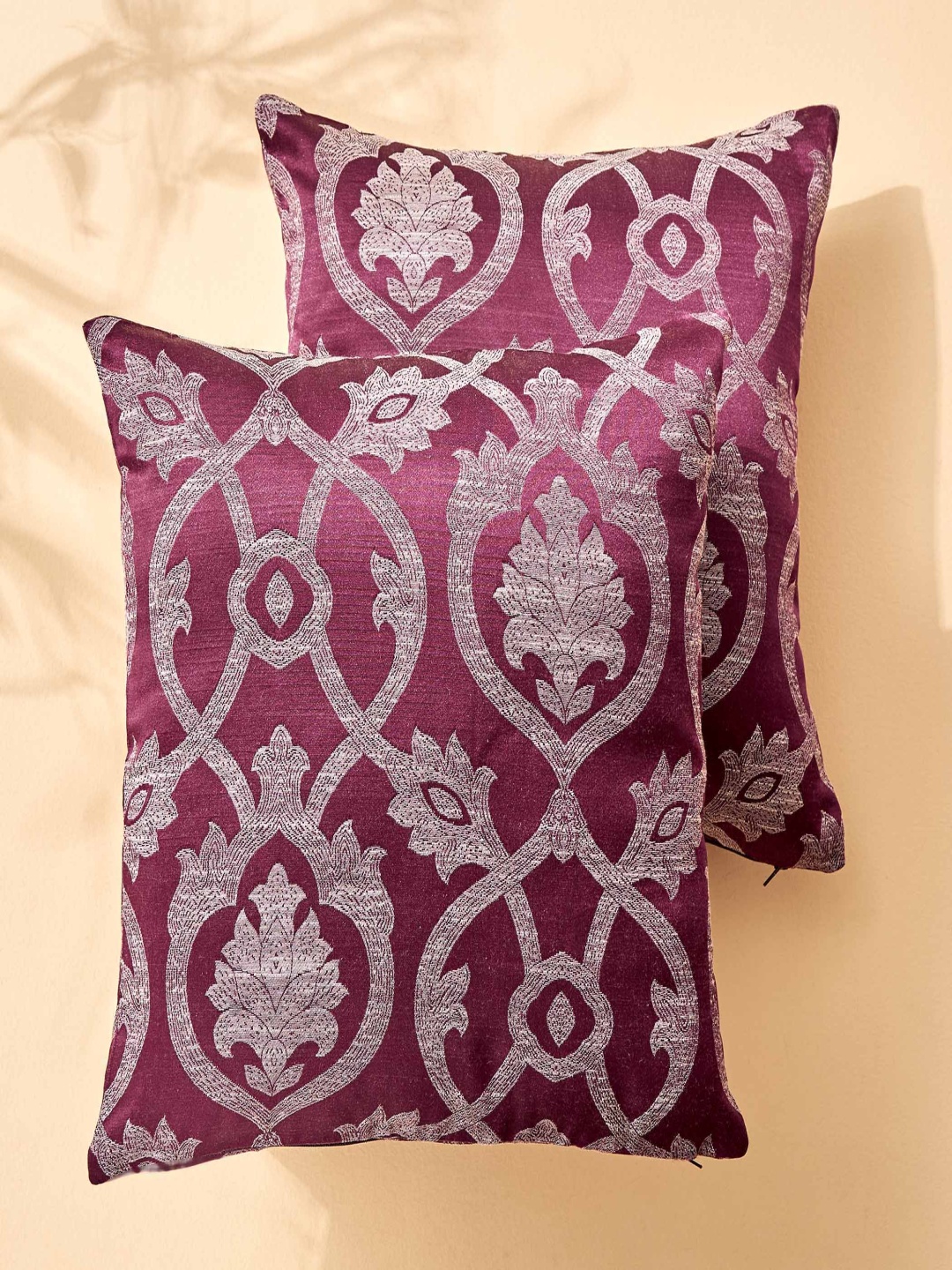 

Home Centre Maroon & White 2 Pieces Geometric Square Cushion Covers