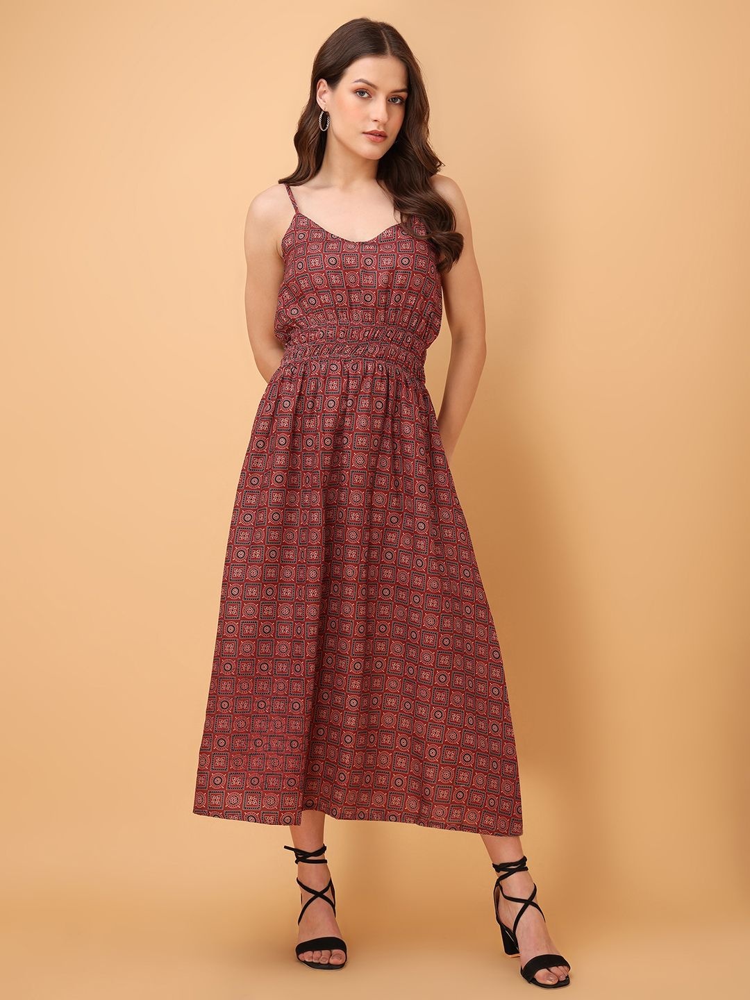 

OBSHIVKA Print Fit & Flare Midi Dress, Brown