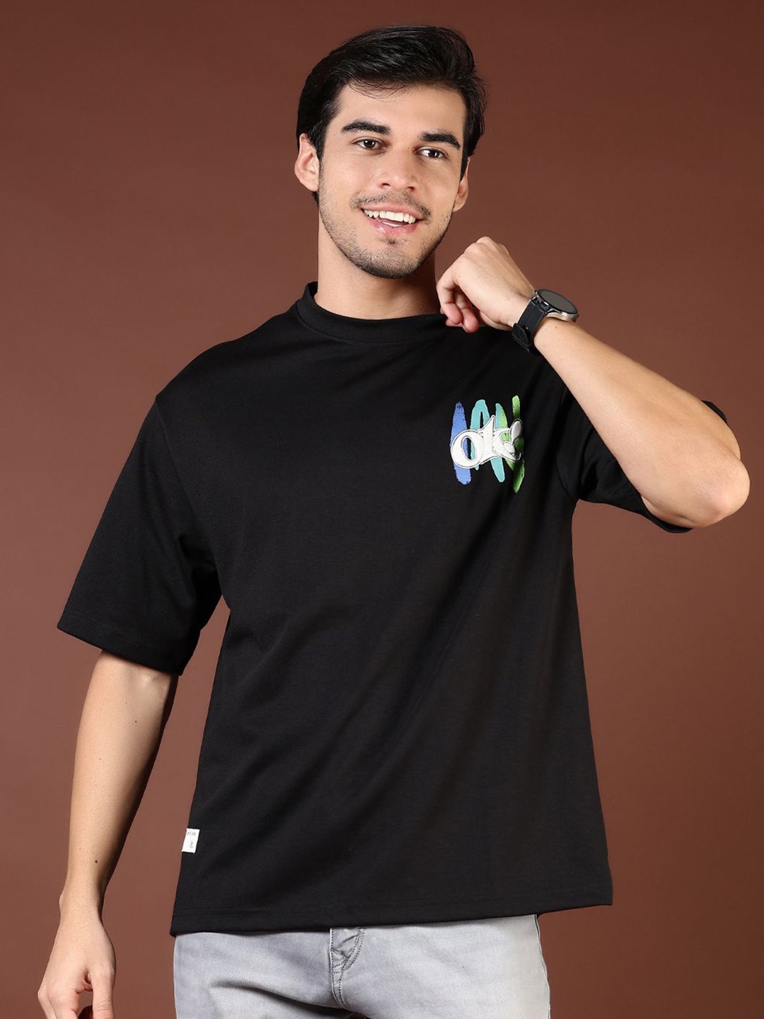 

V-Mart Men Graphic Printed Round Neck Cotton Relaxed Fit T-shirt, Black