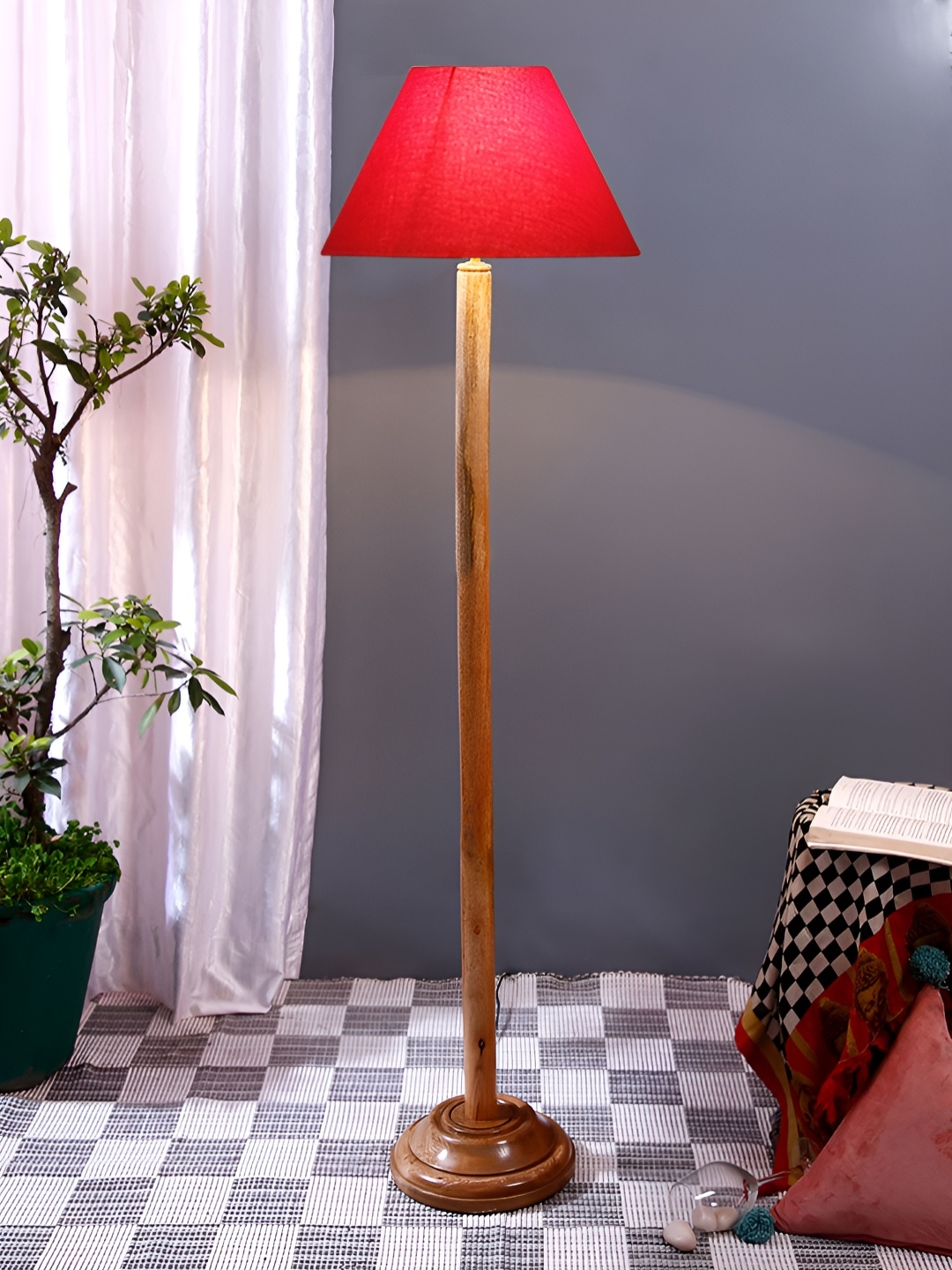 

Devansh Red & Brown Cotton Frustum Shade Wooden Base Floor Lamps