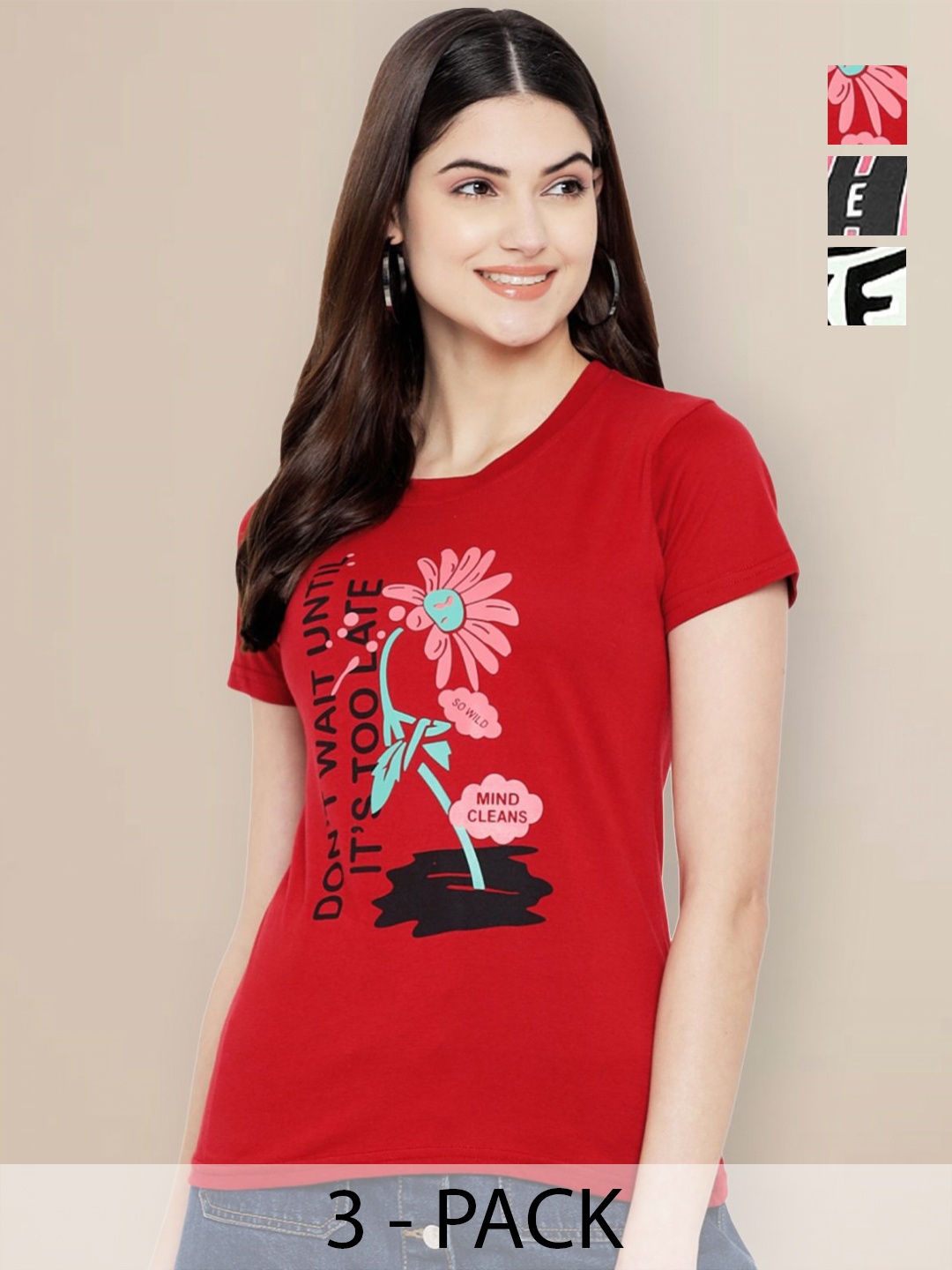 

GLOBAL NOMAD Women Typography 3 Printed Applique T-shirt, Multi