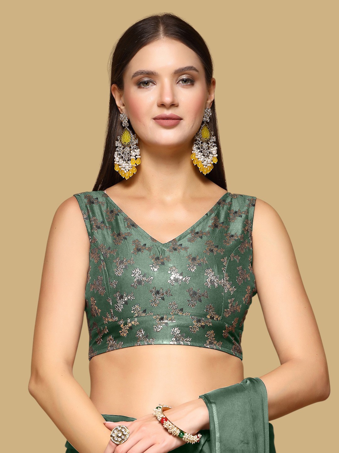 

Oomph! Women Woven Design Jacquard Traditional Saree Blouse, Green