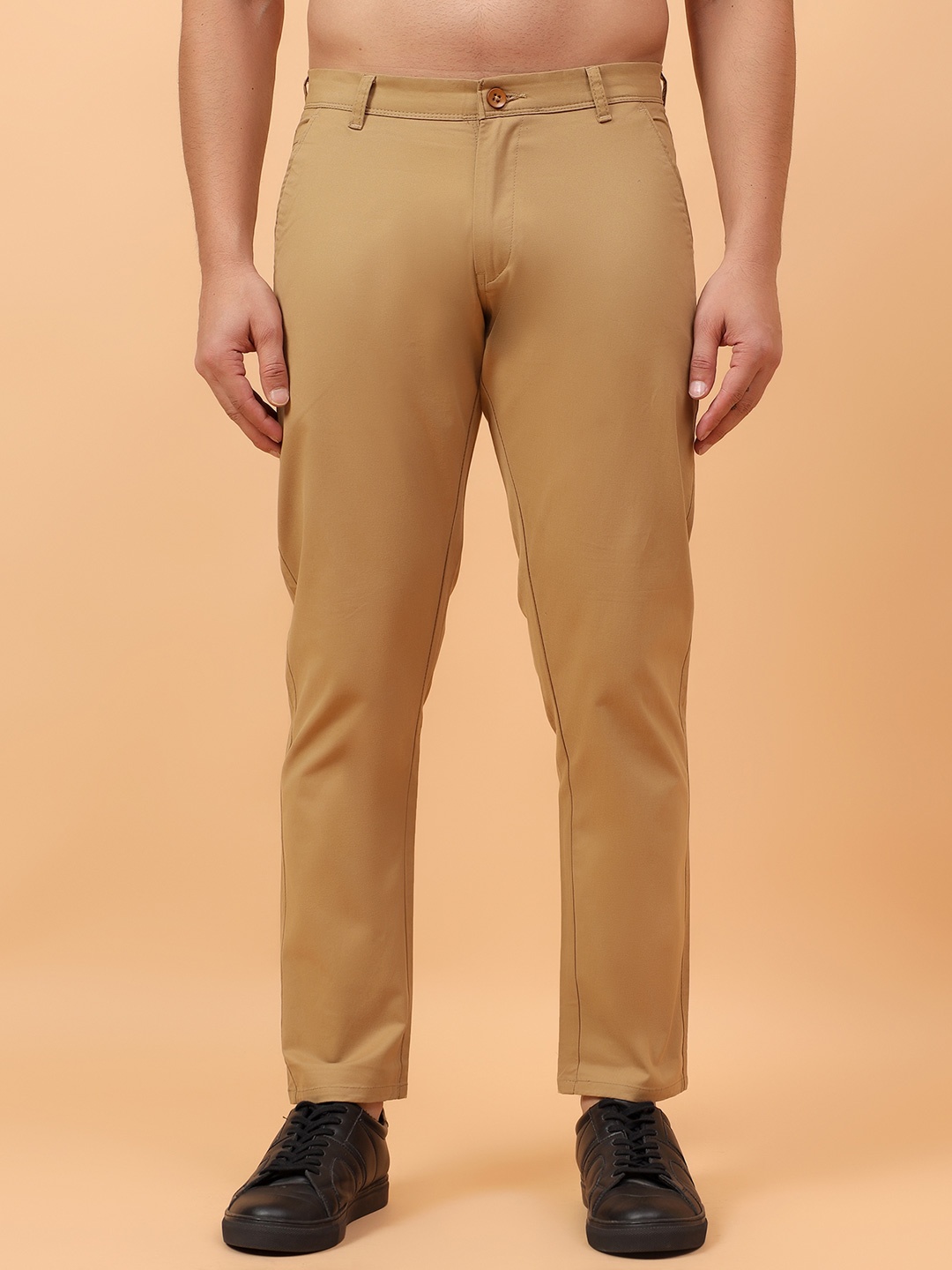 

R.Code by The Roadster Life Co. Men Classic Slim Fit Mid-Rise Chinos Trousers, Khaki