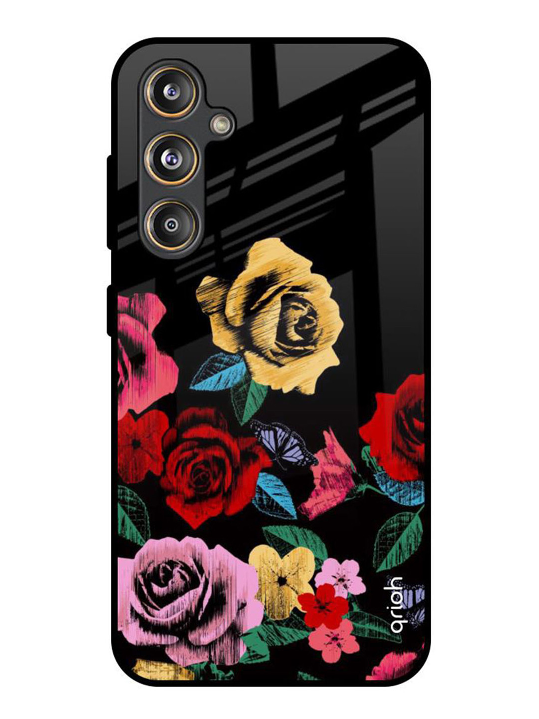 

QRIOH Floral Decorative Samsung Galaxy F55 5G Impact Resistant Back Case, Black