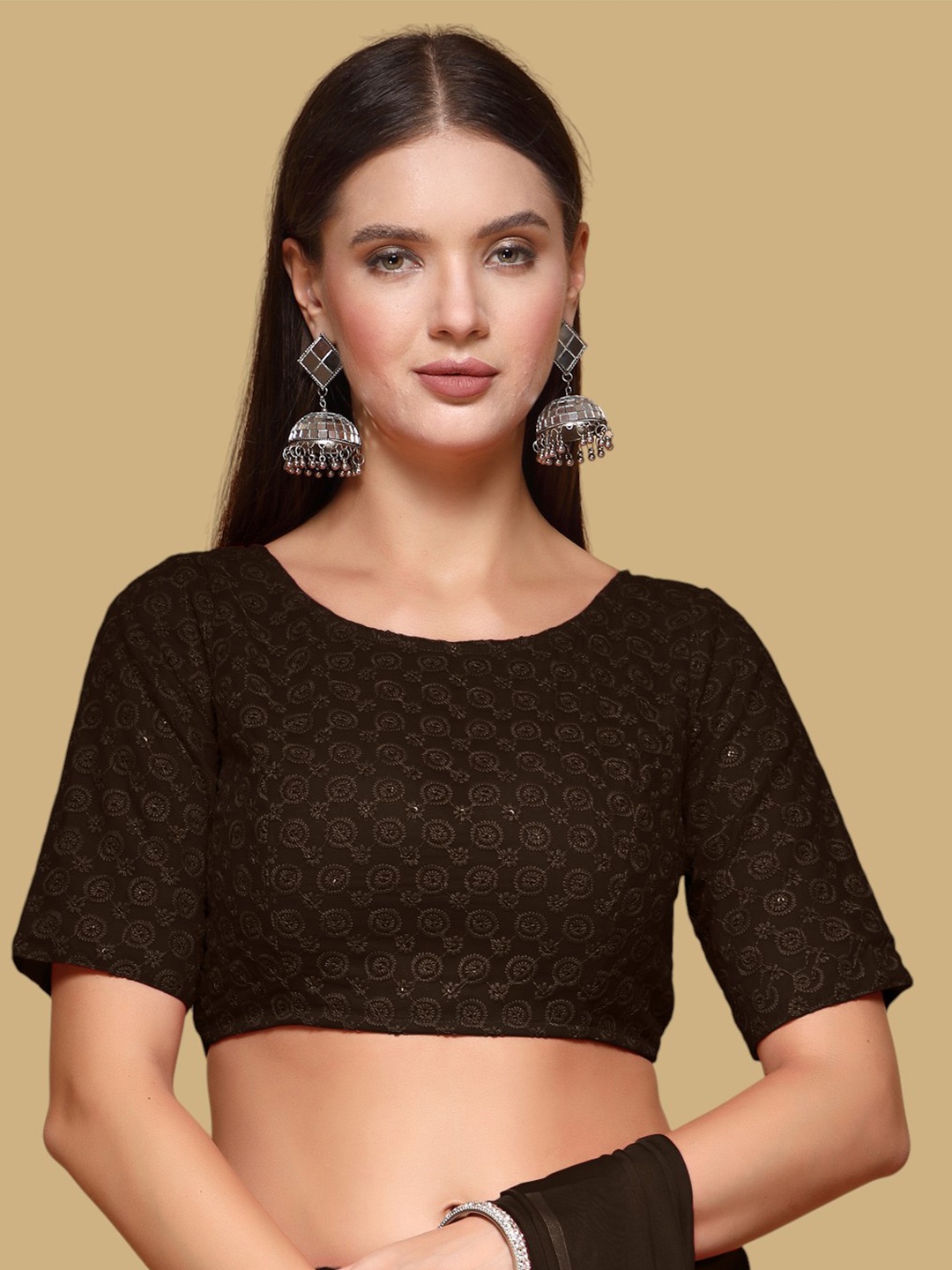 

Oomph! Women Embroidered Saree Blouse, Brown