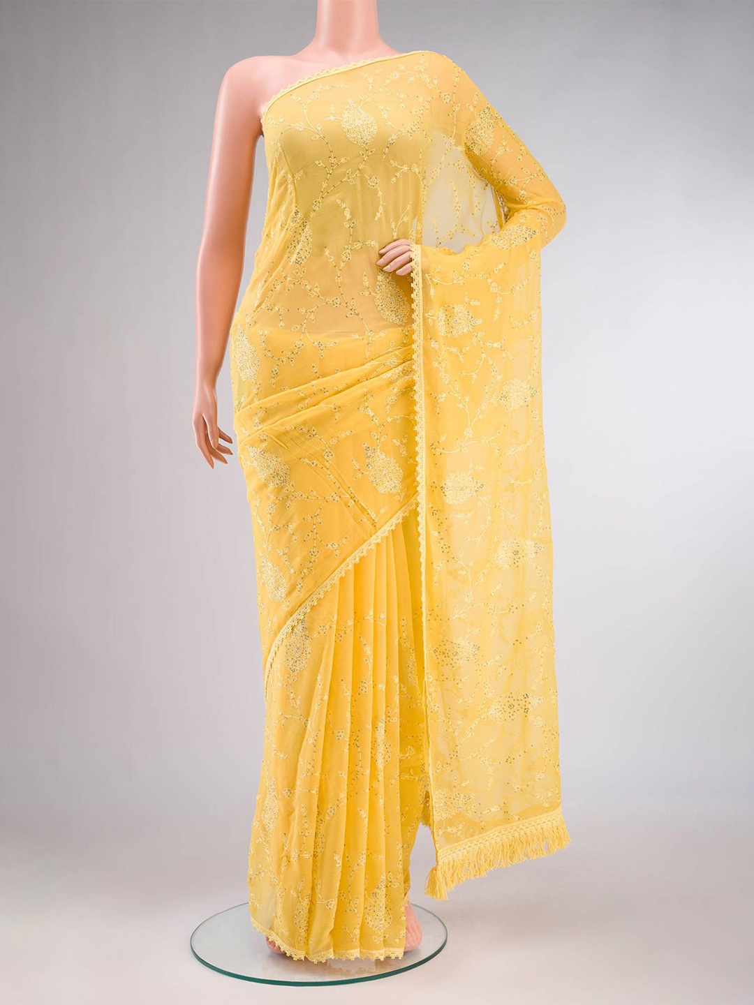 

Nalli Ethnic Motifs Embroidered Sequinned Saree, Yellow