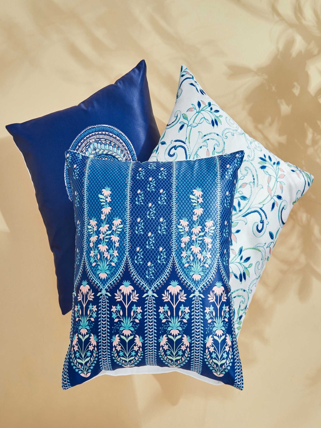

Home Centre Corsica Bela Blue & White 3 Pieces Floral Printed Square Cushion Covers