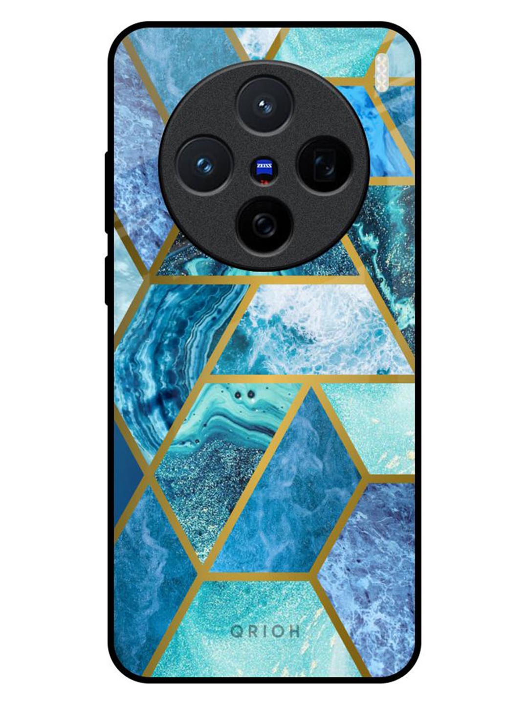 

QRIOH Turquoise Geometrical Marble Real Vivo X200 5G Impact Resistant Back Case, Blue