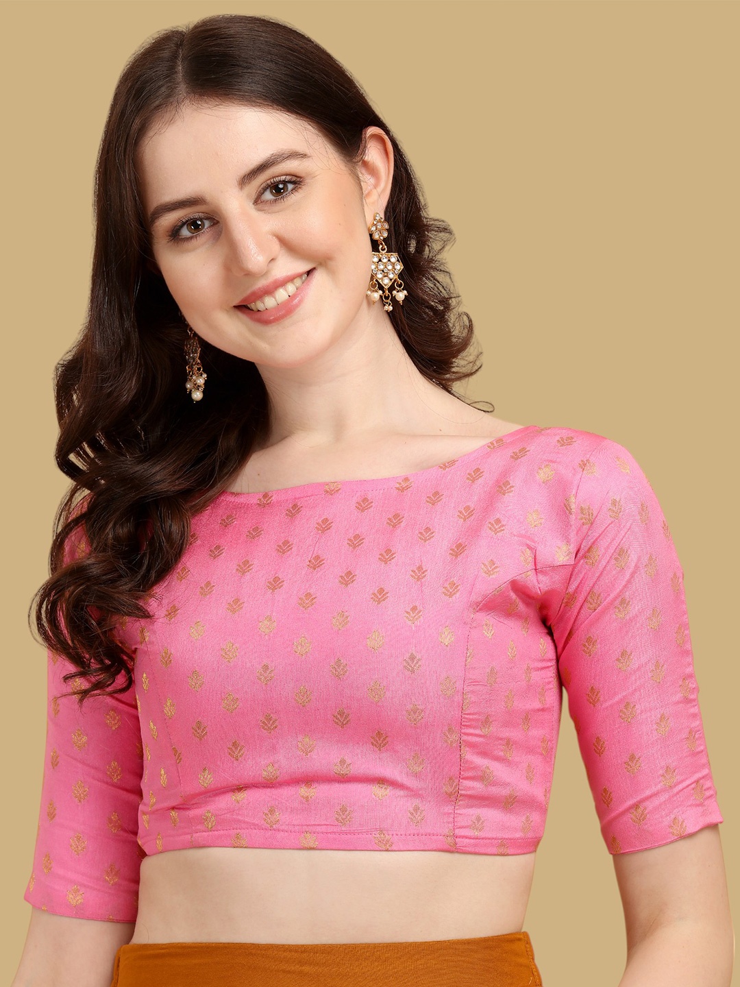 

Oomph! Women Woven Design Jacquard Saree Blouse, Pink