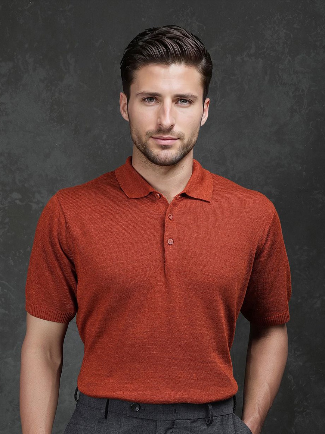 

RARE RABBIT Men Polo Collar Pockets T-shirt, Rust