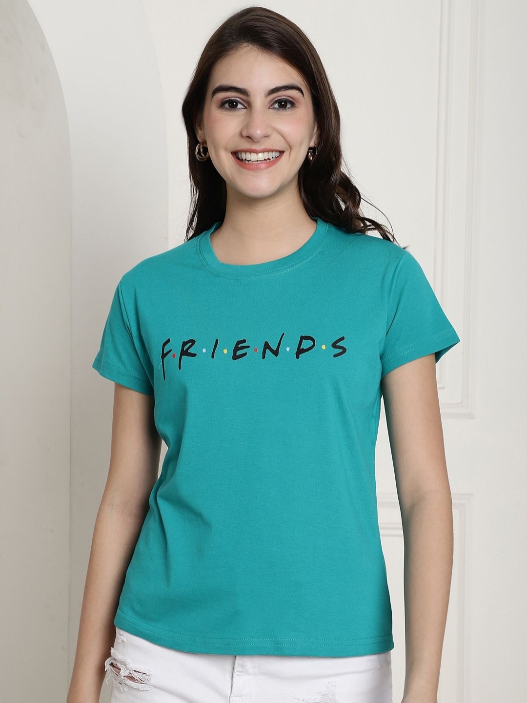 

Dreambe Women Typography Printed T-shirt, Turquoise blue