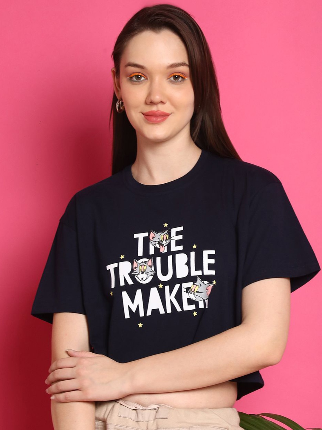 

Dreambe Women Typography Printed T-shirt, Navy blue