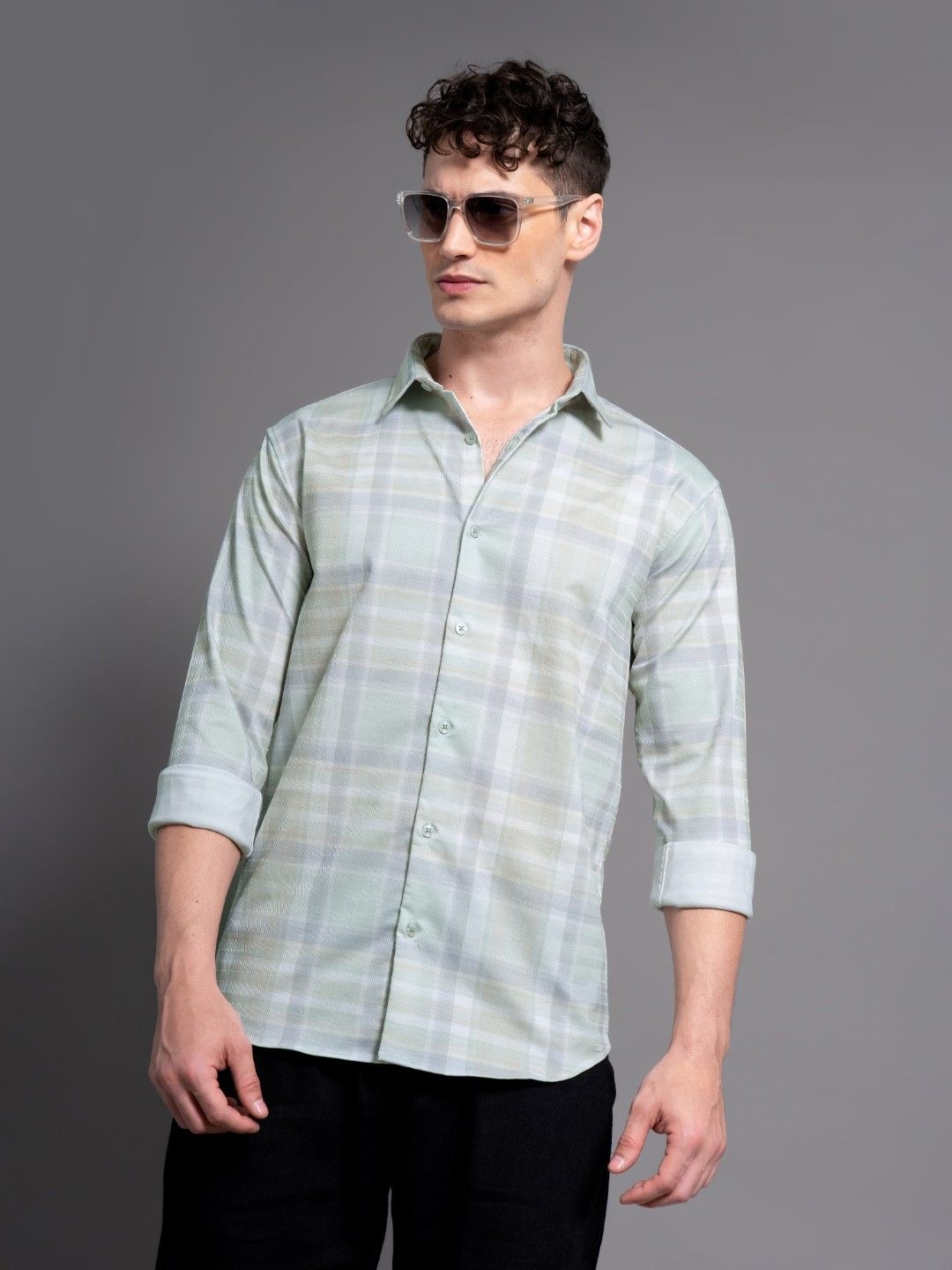 

PAUL STREET Men Standard Slim Fit Opaque Checked Casual Shirt, Green