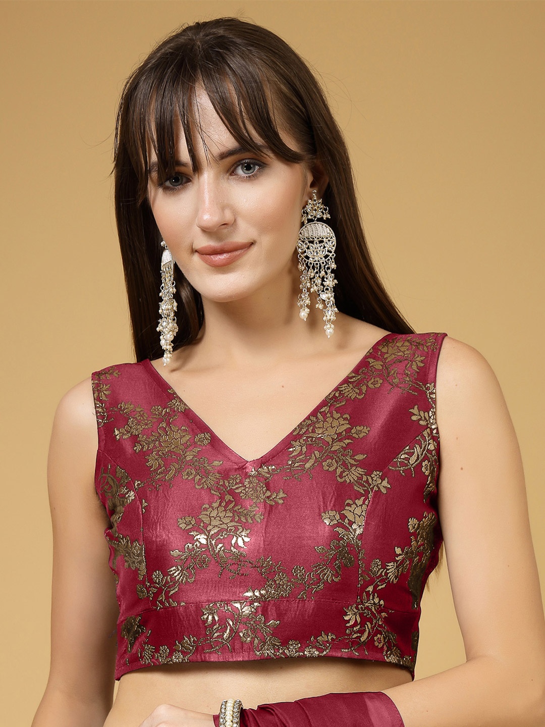 

Oomph! Woven Design Jacquard Saree Blouse, Red
