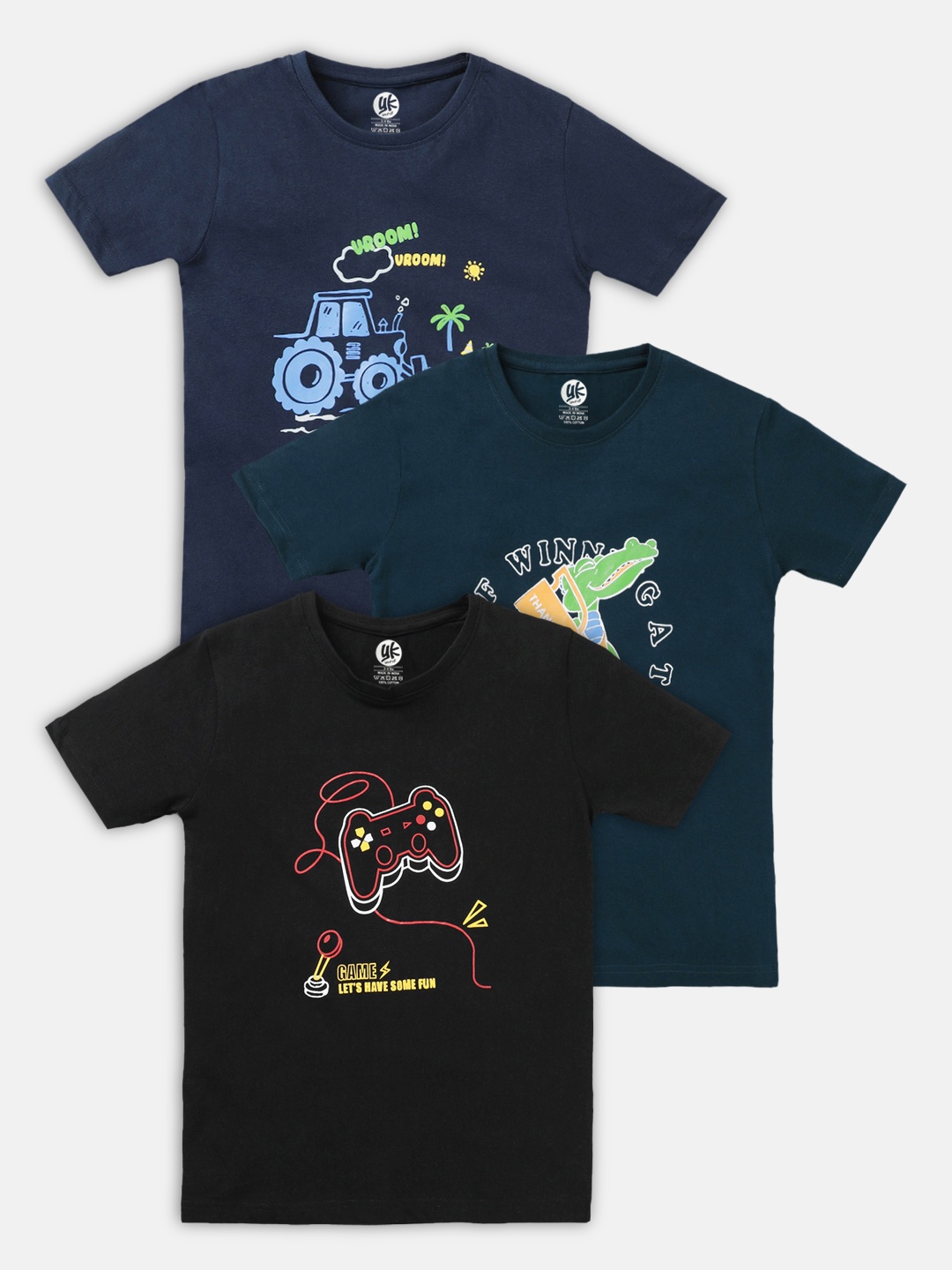 

YK Boys Typography 3 Printed Applique T-shirt, Multi