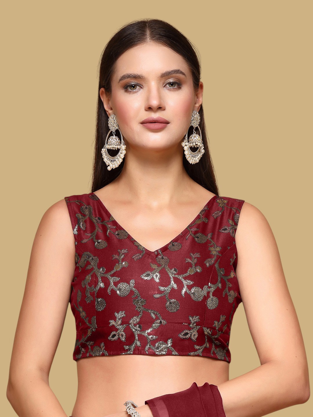 

Oomph! Woven Design Jacquard Traditional Saree Blouse, Maroon