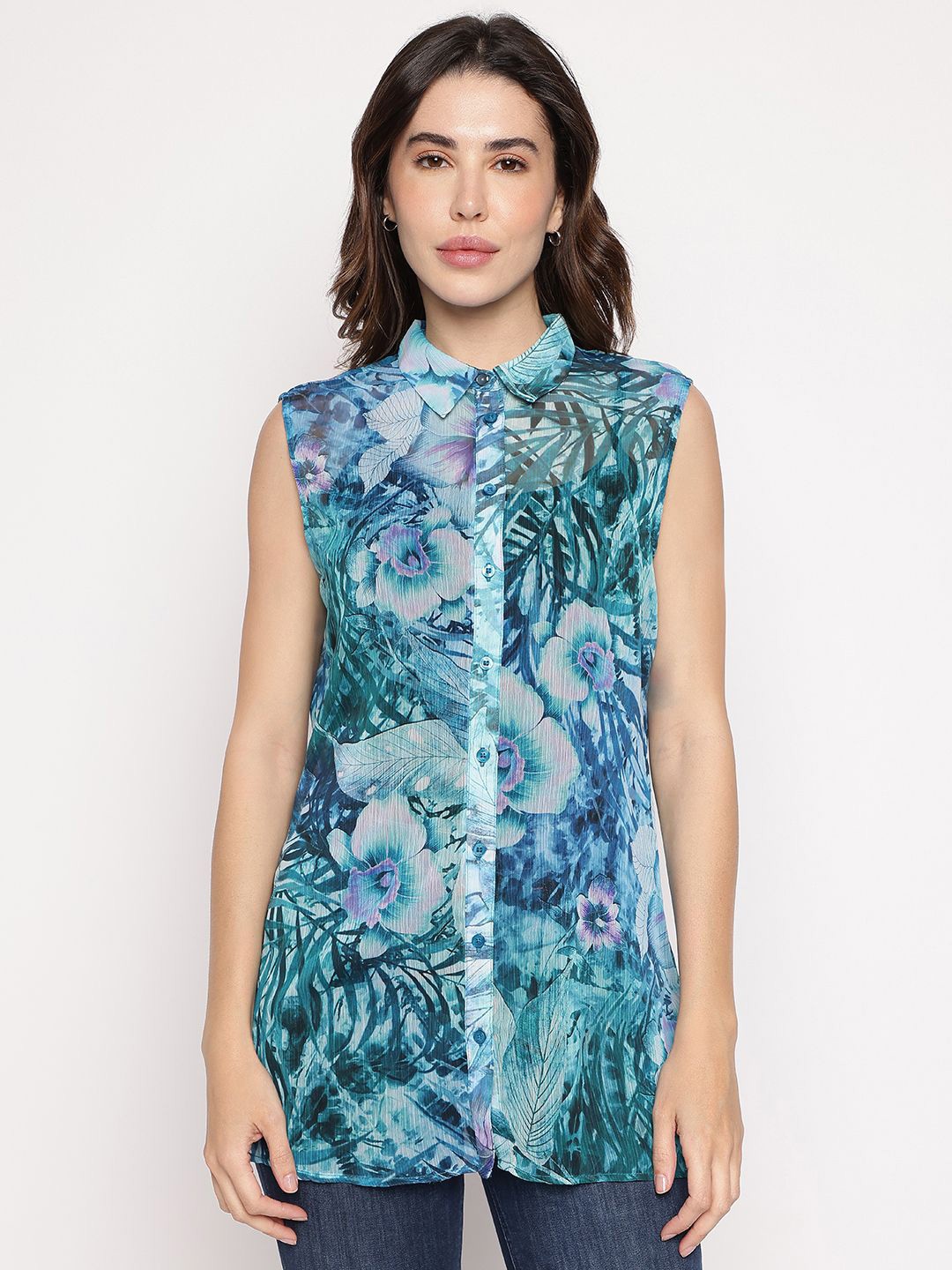 

GUESS Women Floral Opaque Printed Casual Shirt, Blue