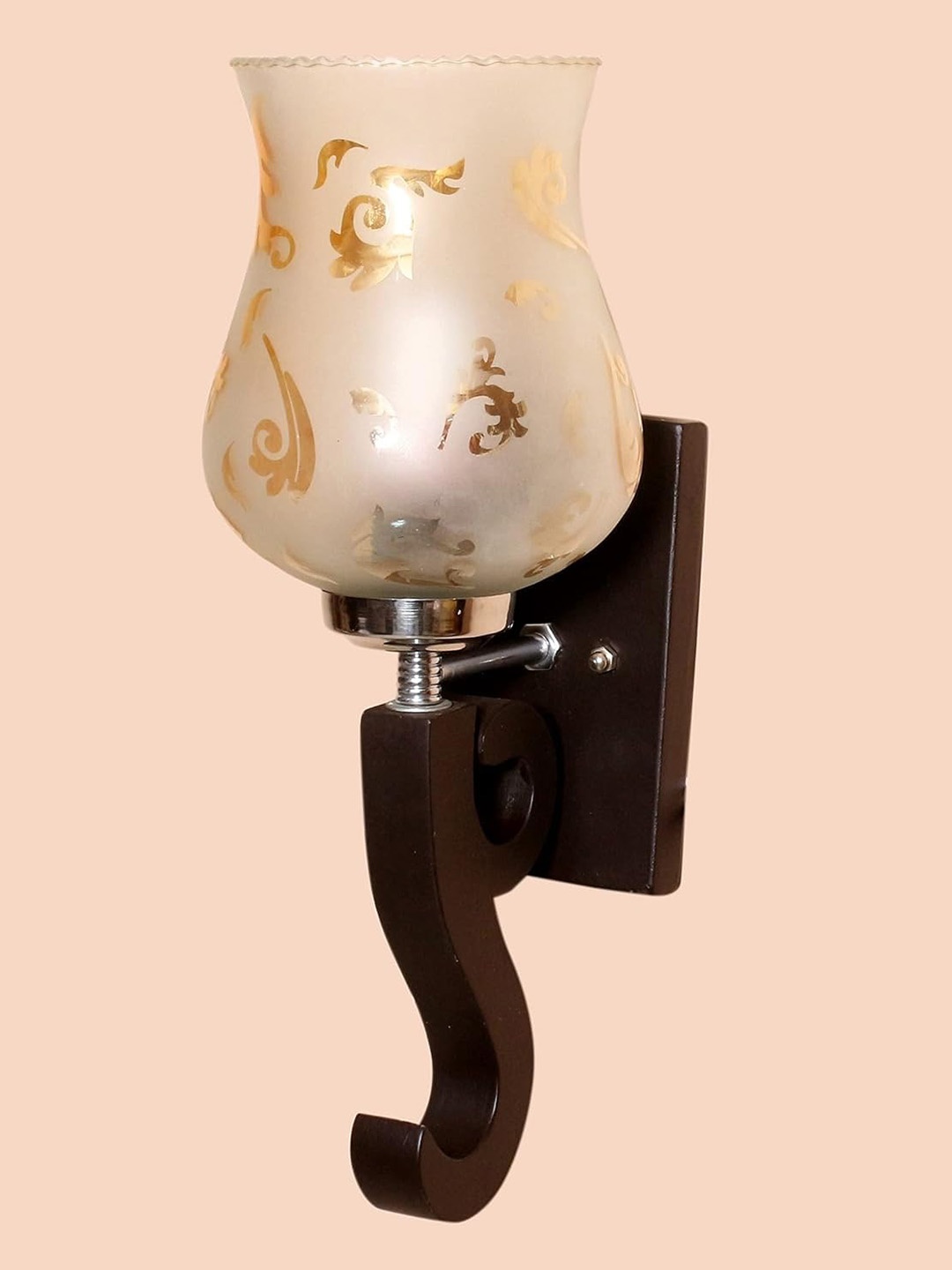 

KINIS Brown & Transparent Floral Printed Wooden Bell Shaped Wall Lamp