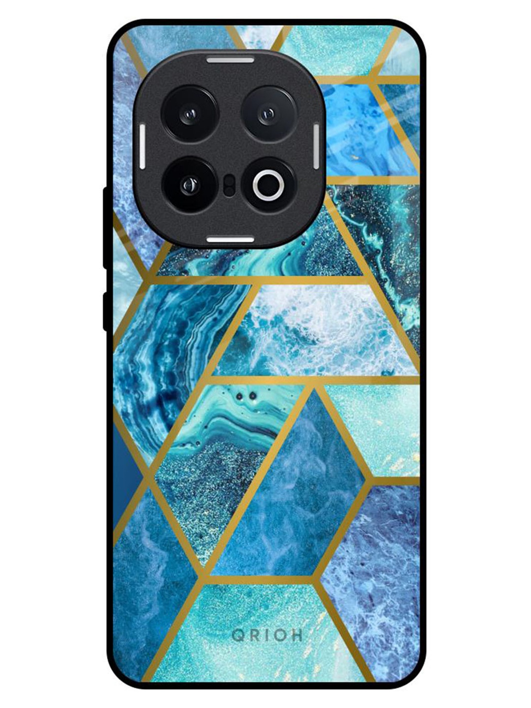 

QRIOH Turquoise Geometrical Marble Real IQOO 13 5G Impact Resistant Back Case, Blue