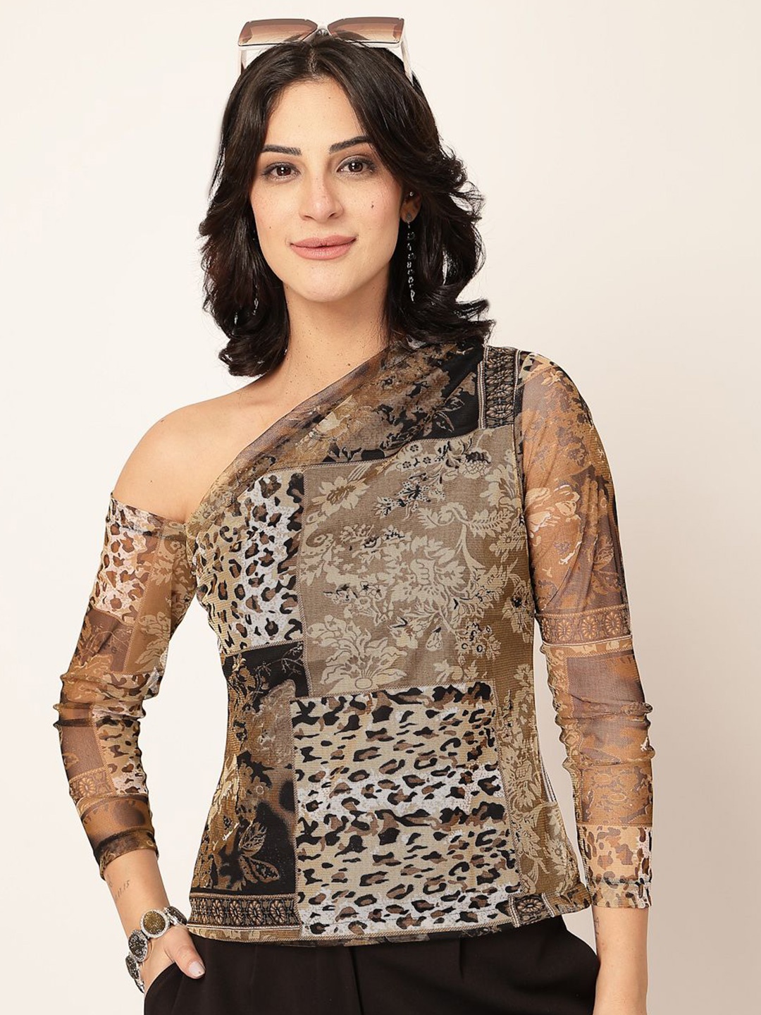 

Style Quotient Animal Print One Shoulder Top, Brown