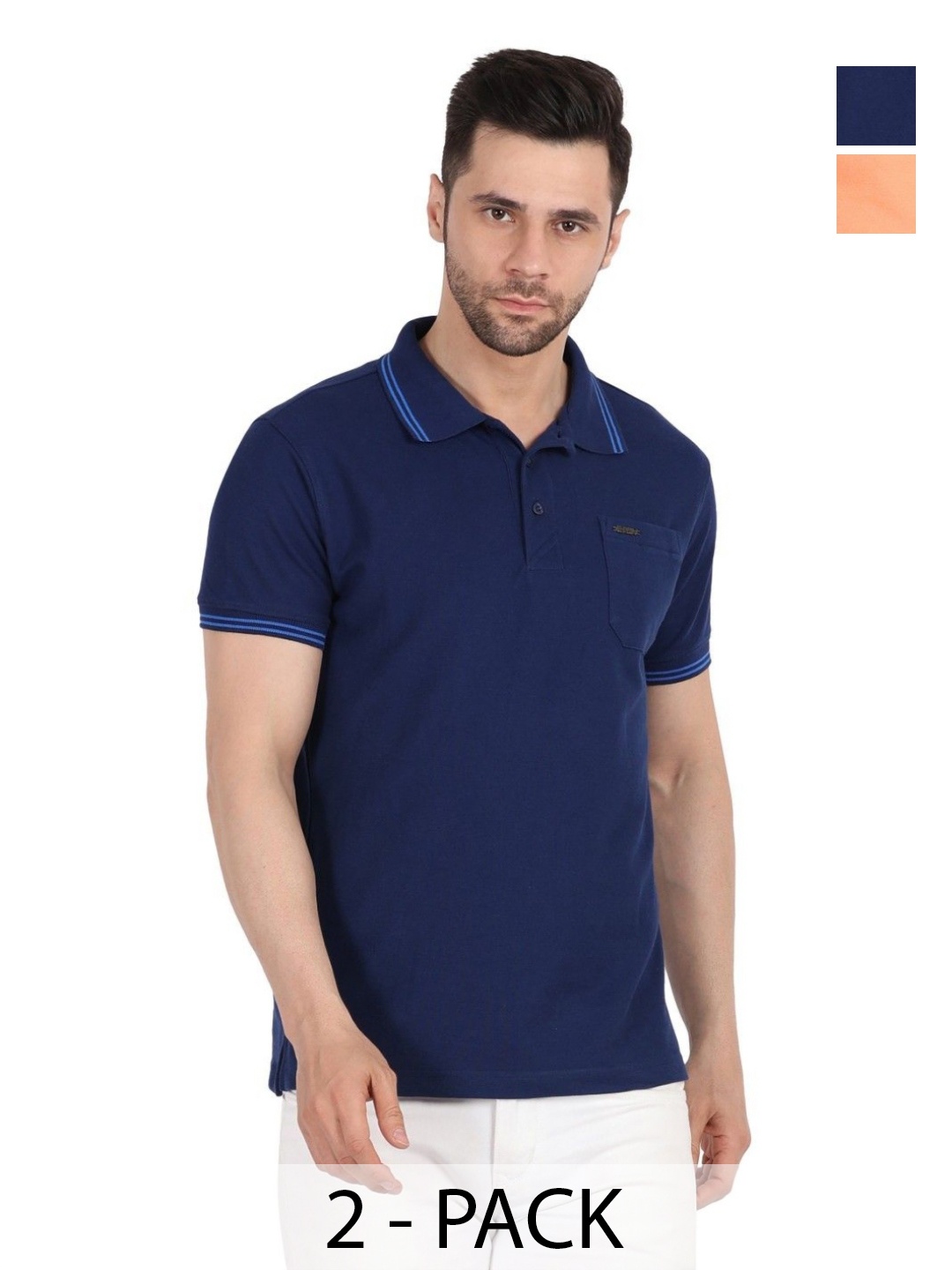 

EAZY Men 2 Polo Collar Pockets T-shirt, Navy blue