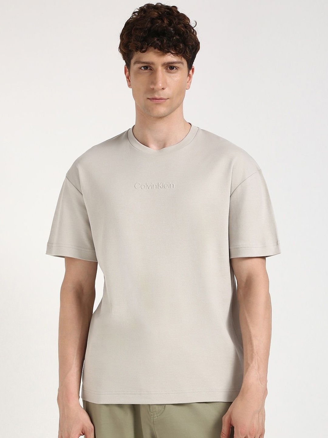 

Calvin Klein Jeans Men Brand Logo Printed T-shirt, Beige