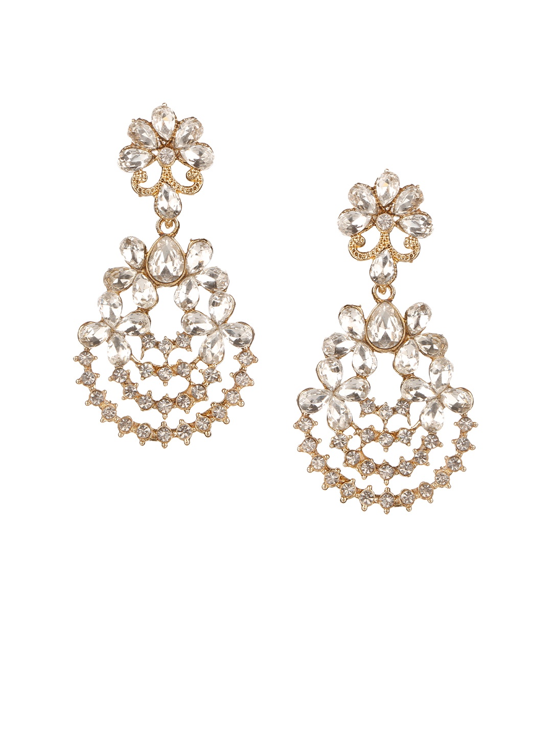 

Kord Store Gold-Plated Artificial Stones Studded Floral Shaped Drop Earrings