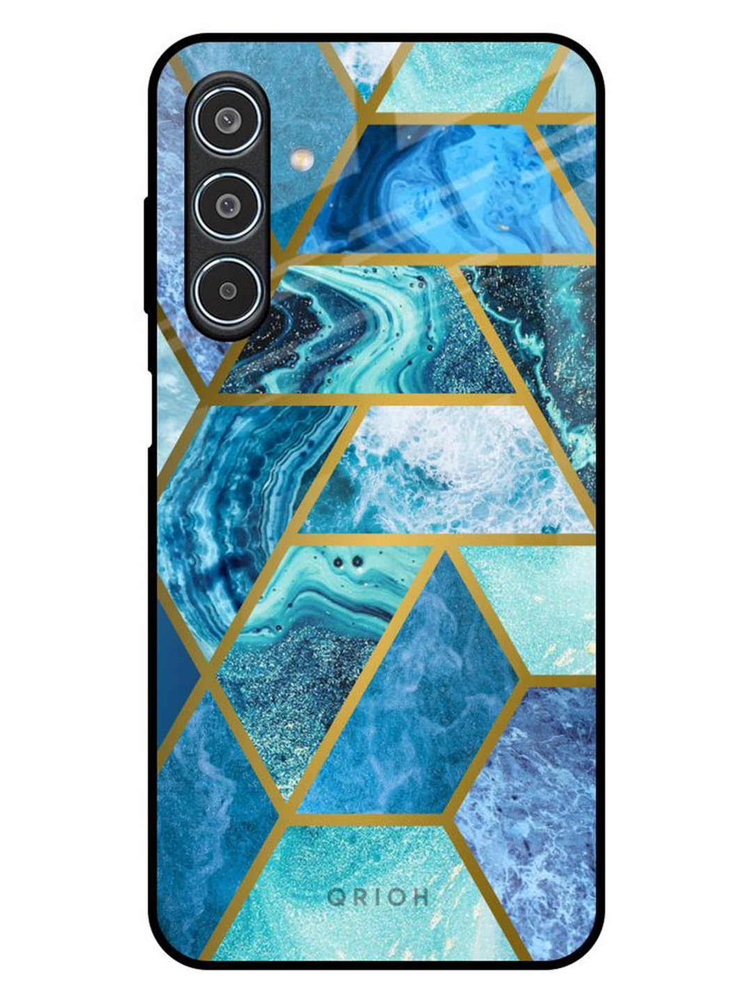 

QRIOH Turquoise Geometrical Marble Real Samsung Galaxy M35 5G Impact Resistant Back Case, Blue