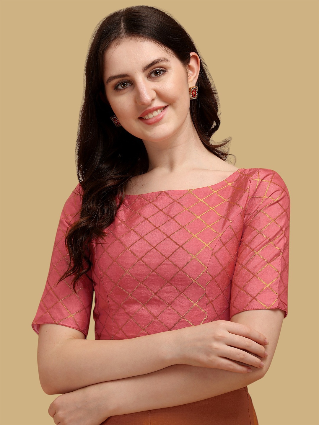 

Oomph! Woven Design Jacquard Traditional Saree Blouse, Pink