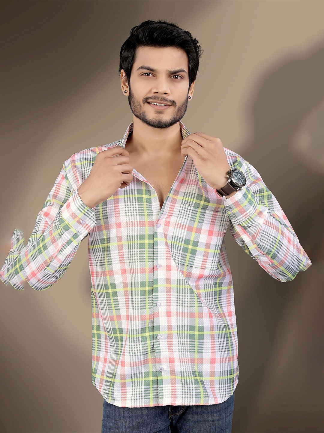 

Metronaut Men Tartan Checks Opaque Checked Casual Shirt, Green