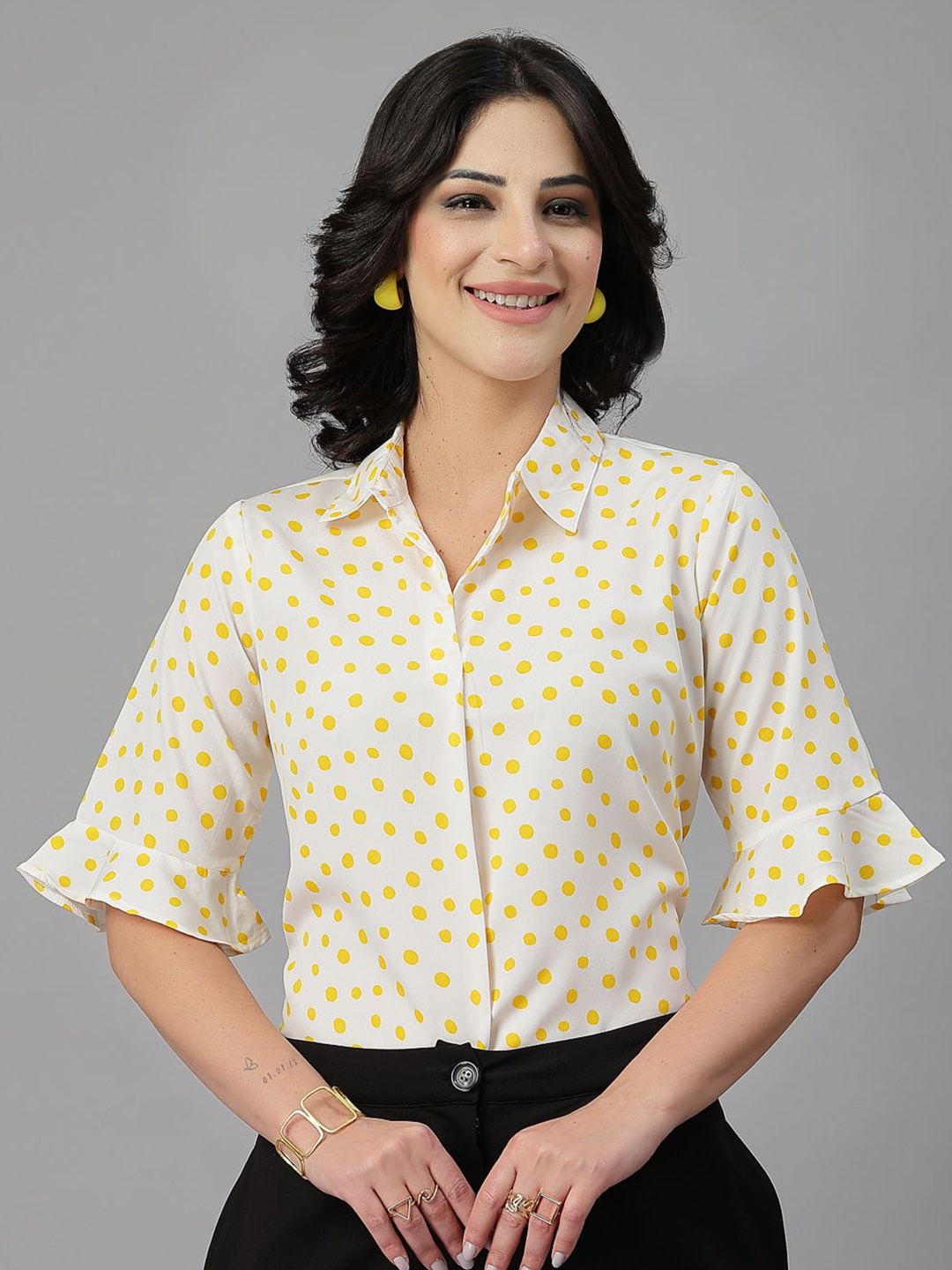 

Style Quotient Print Bell Sleeve Shirt Style Top, White