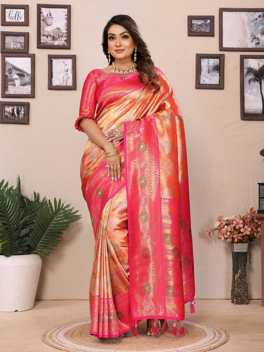 

LeeliPeeri Designer Woven Design Zari Tissue Banarasi Saree, Orange