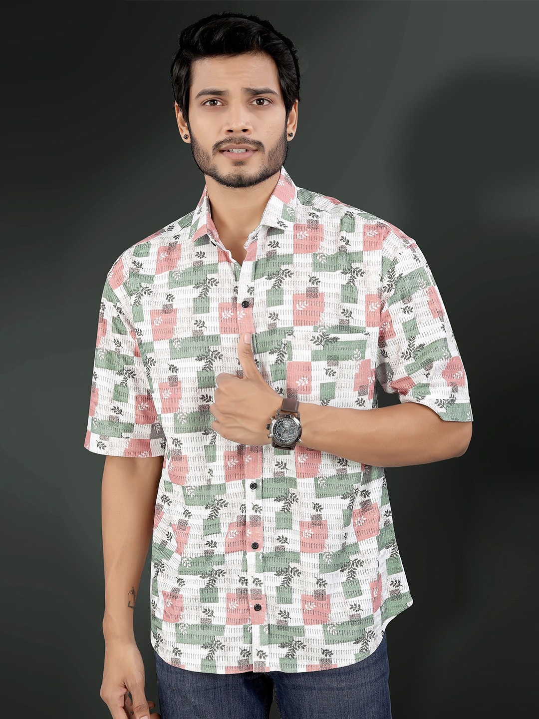 

Metronaut Men Semi Sheer Printed Casual Shirt, Sea green