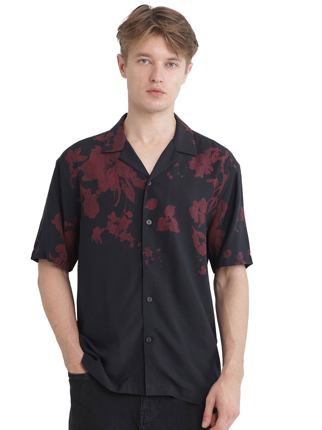 

RARE RABBIT Men Comfort Floral Opaque Printed Casual Shirt, Black