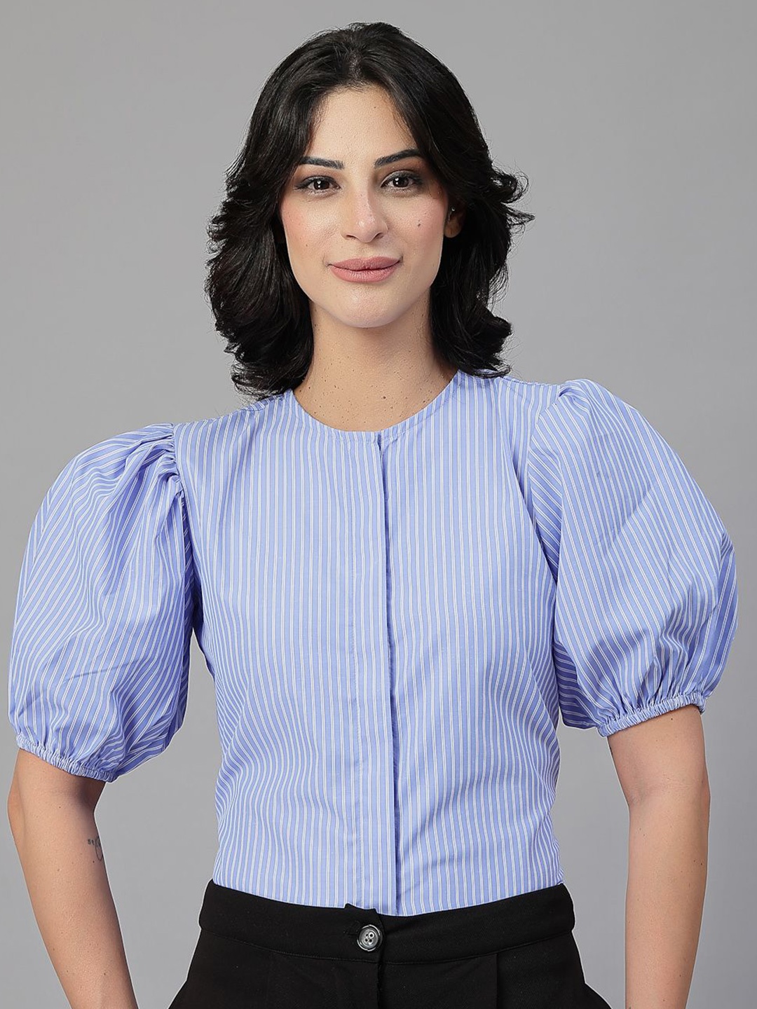 

Style Quotient Women Smart Opaque Striped Formal Shirt, Blue