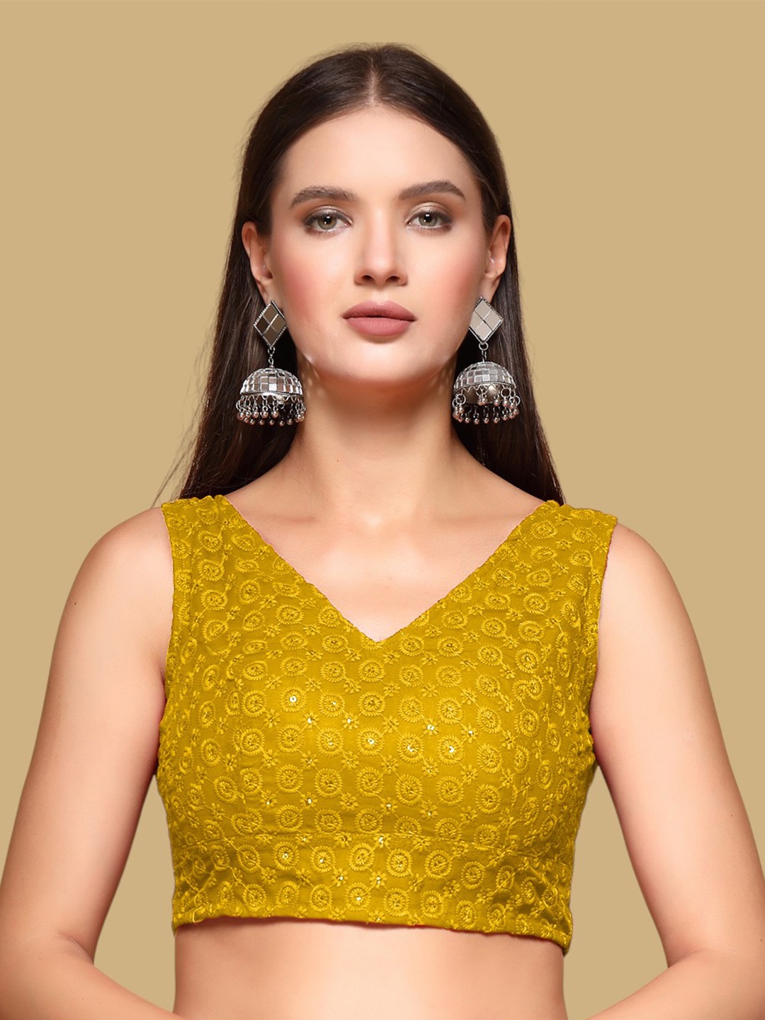 

Oomph! Embroidered Jacquard Traditional Saree Blouse, Yellow