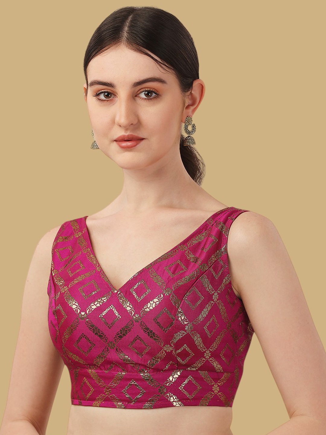 

Oomph! Woven Design Jacquard Traditional Saree Blouse, Magenta