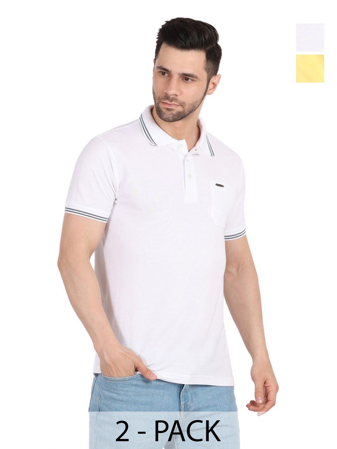 

EAZY Men 2 Polo Collar Pockets T-shirt, Yellow