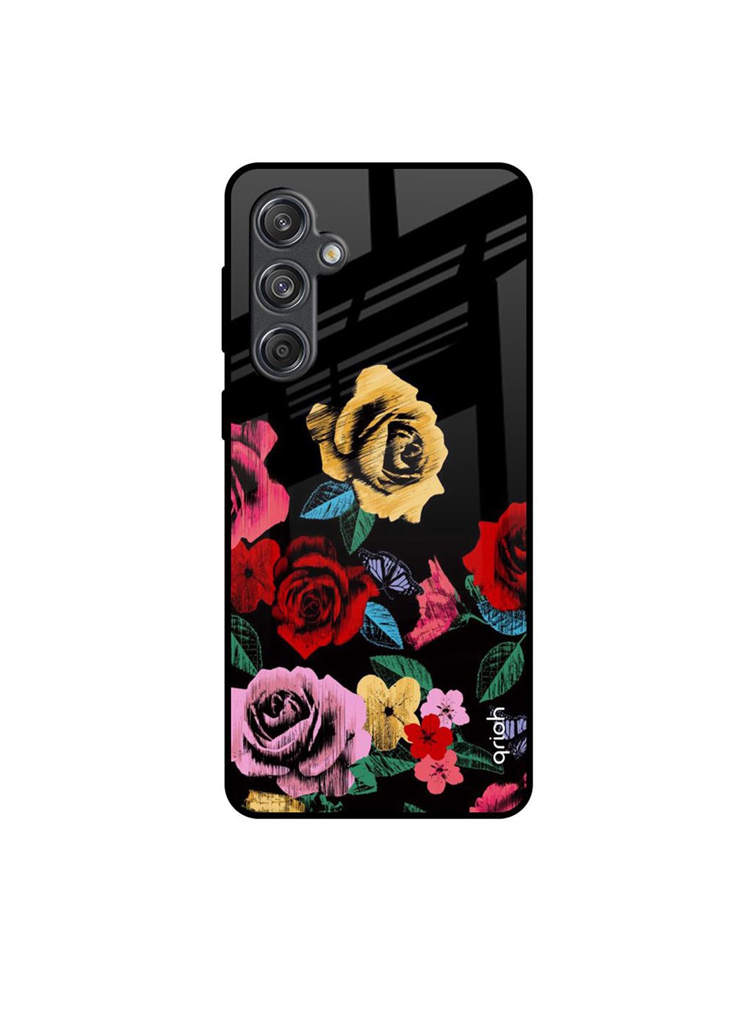 

QRIOH Floral Decorative Samsung Galaxy M55 5G Impact Resistant Back Case, Black