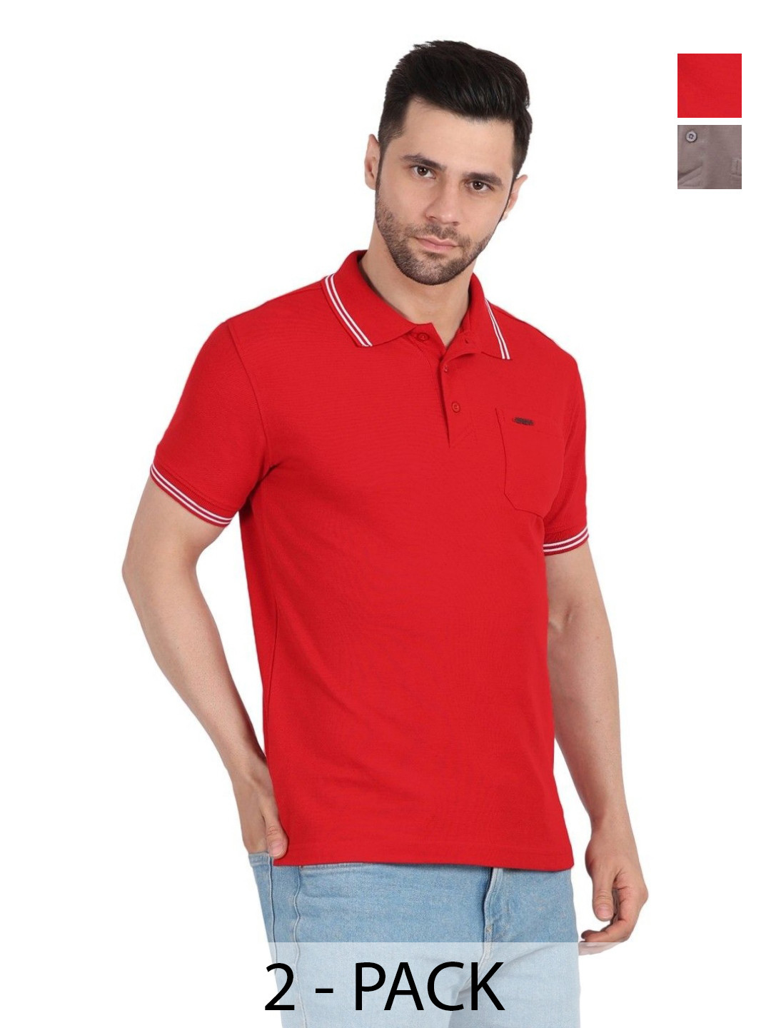 

EAZY Men 2 Polo Collar Pockets T-shirt, Red