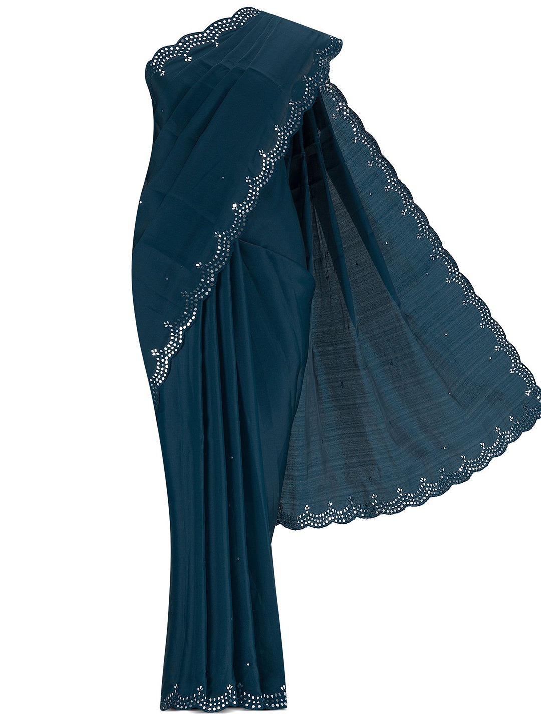 

Nalli Embellished Mirror Work Saree, Blue